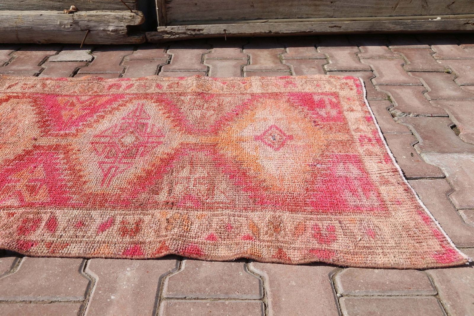 79x408 Cm Pink, Turkish Runner, Vintage Runner, Shabby Chic, Hallway Runner, Runner Rug, Geometric Runner, Oushak Runner, Oushak Runner, Rug photo for sale