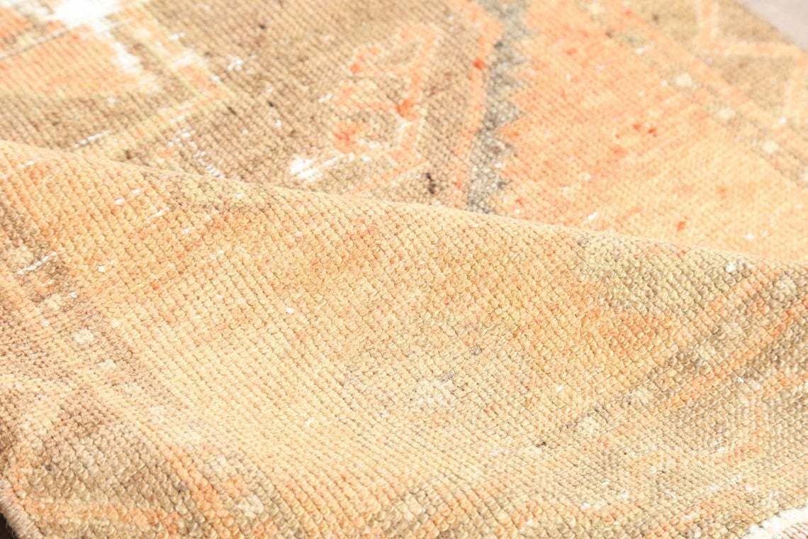 97x350 Cm Runner Rug Orange, Turkish Runner Rug, Oushak Rug, Vintage Runner Rug, Hallway Runner, Bohemian Rug, Faded Distressed Boho Luxury photo vintage