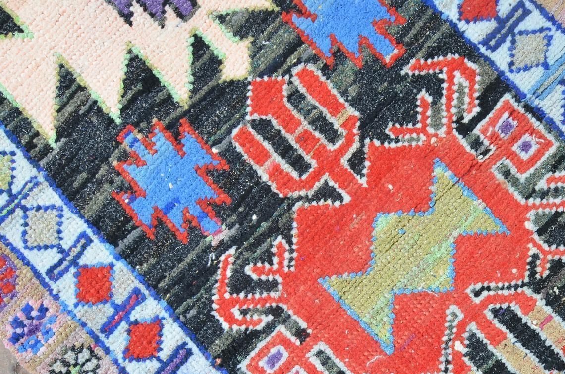 78x350 Cm Bohemian Runner, Turkish Runner, Geometric Runner, Hallway Runner, Oushak Runner, Handmade, Wool Runner, Home Decor, Colorful Rug photo vintage
