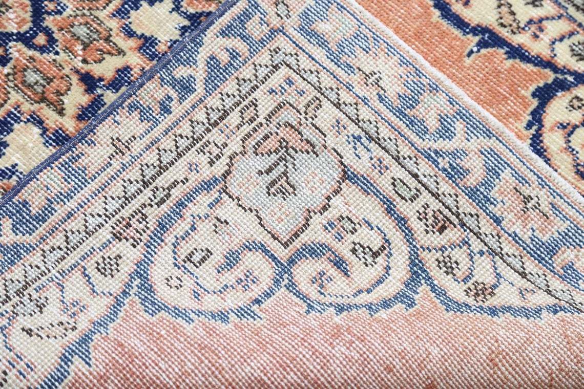 photo furniture 86x369 Cm Turkish Runner Rug, Vintage Oushak Runner Rug, Bohemian Rug, Wool Rug, Home Decor, Boho Rug, Carpet Orange Faded Navy Blue