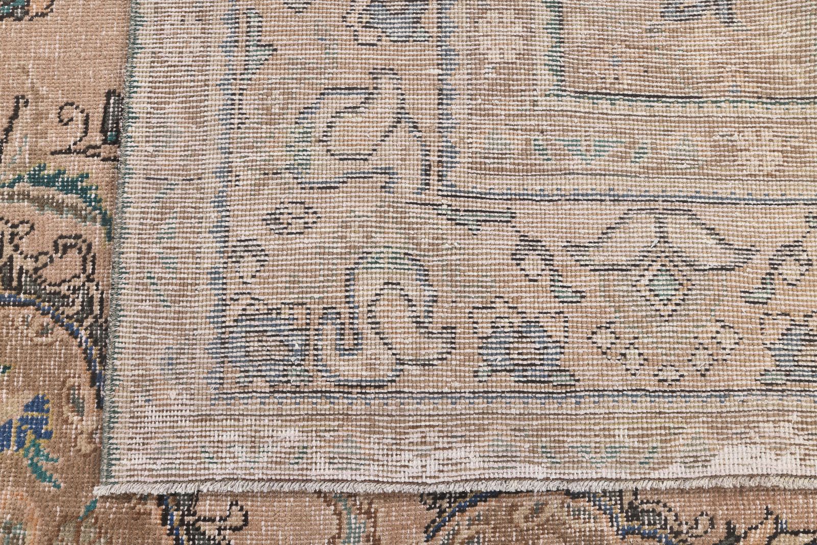 photo for sale 288x378 Cm Faded Beige Brown Turkish Rug, Vintage Rug, Wool Handmade Rug, Oriental Rug, Home Decor Living Room Rug Extra Large Navy Blue Motif