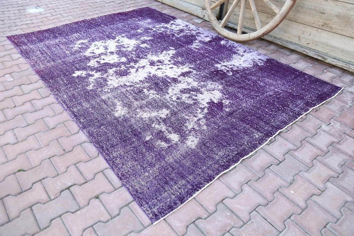 7.1x10.6, Faded Purple White Turkish Rug, Distressed Area Oushak Rug, Wool Rug, Room Decor, Modern Rug, Living Room Rug, Turkey Rug photo furniture
