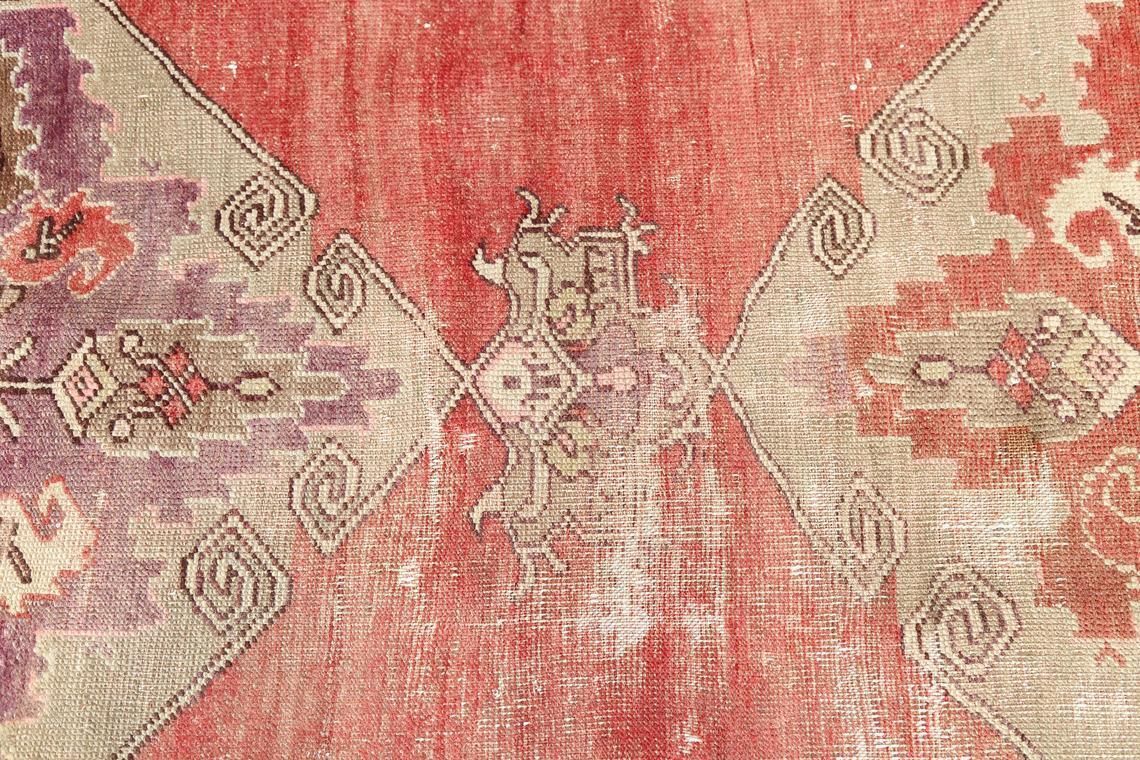 99x327 Cm Stark, Turkish Vintage Runner, Oushak Bohemian Wool Rug, Home Carpet, Faded Red Distressed Beige Rug, Kilim Motifs Antique Design photo 337.0
