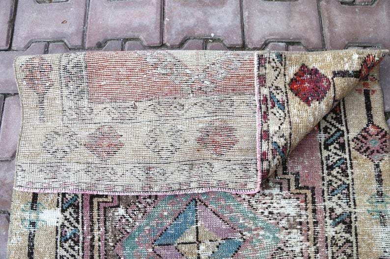 photo for sale Turkish Runner, Bohemian, Pink Shabby Chic, Home Decor, Vintage Runner, Wool, Diamond Pink Runner, Hallway Runner Faded Distressed