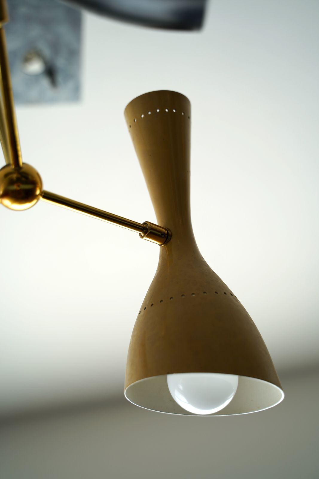 Midcentury Italian Brass And Lacquered Aluminium Ceiling Lamp From Stilnovo, 1950s photo vinterior
