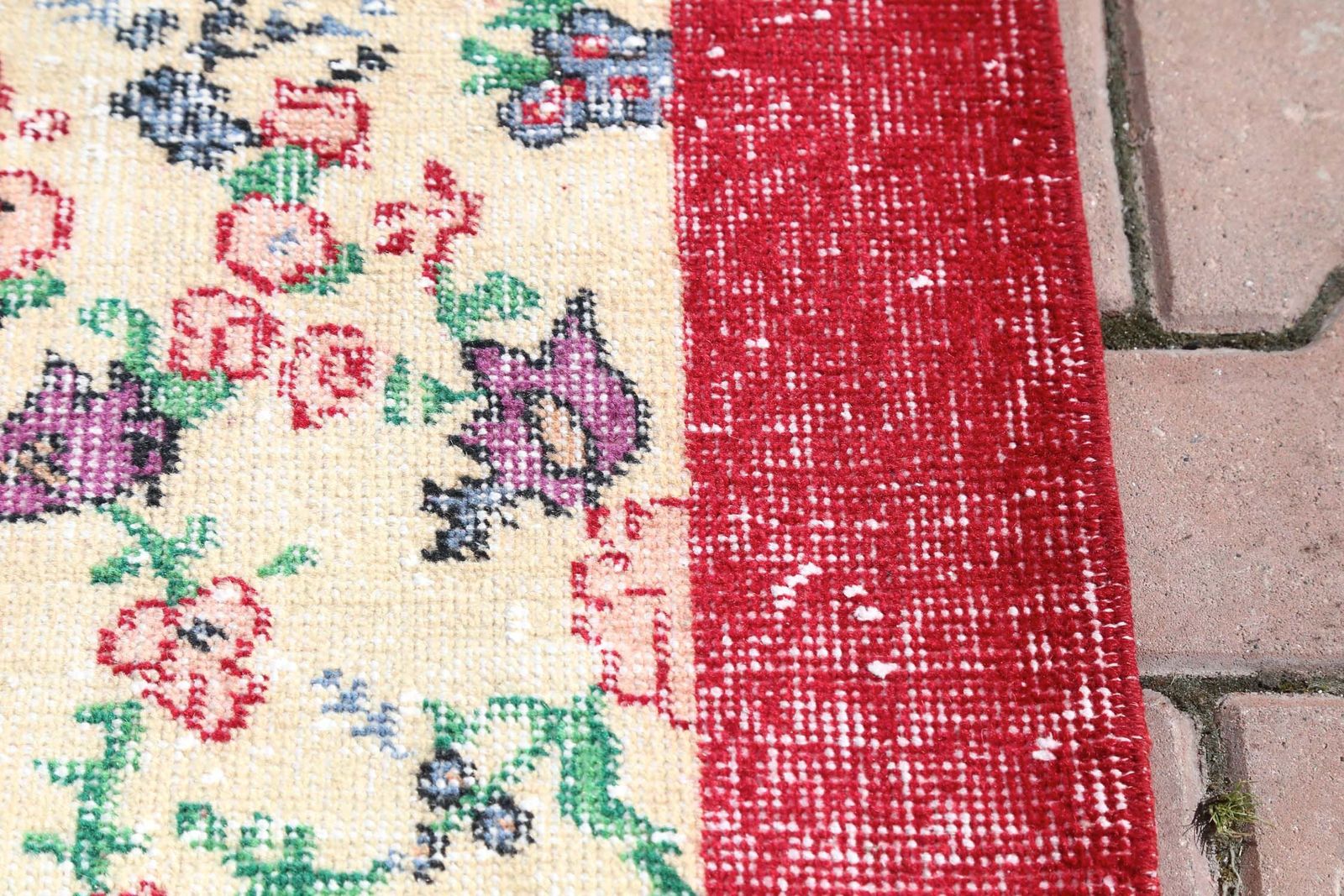 Turkish Vintage Rug, Floral, Area Oushak Bohemian Rug, Hand Knotted, Wool, Living Room Rug, Beige Neutral Red, Natural Boho Chic photo 606.0