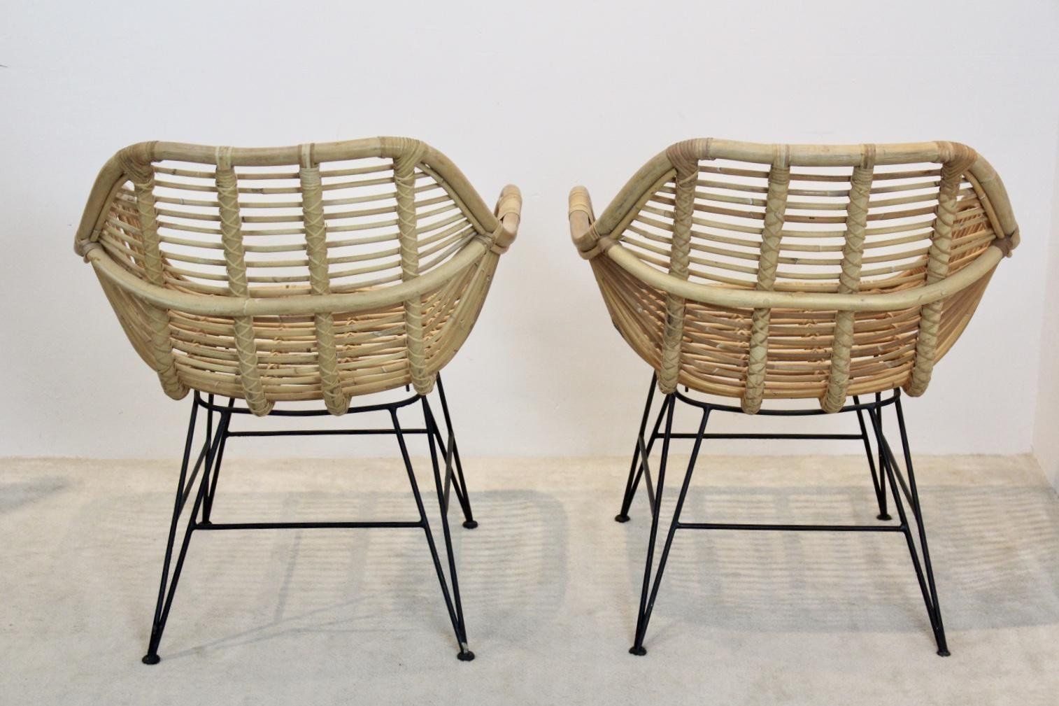 Dutch Wicker & Steel Chairs, Set Of 2 photo for sale