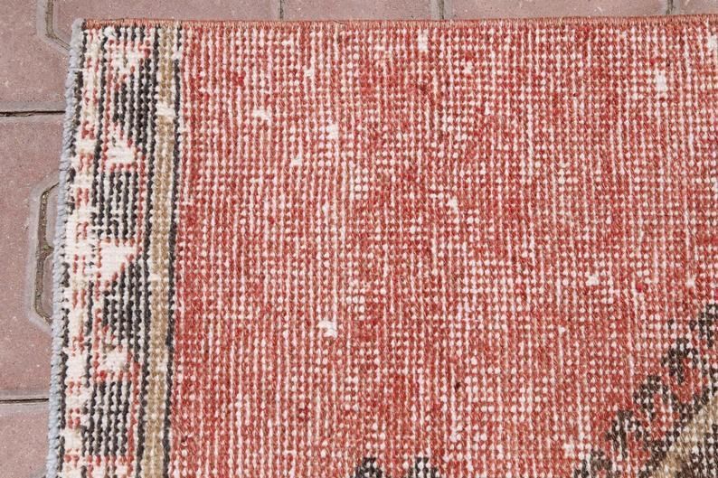 Hallway Runner, Turkish Runner, Geometric, Vintage Runner, Wool, Handmade, Oushak Runner, Bohemian Runner, Long Runner, Faded Red photo buy