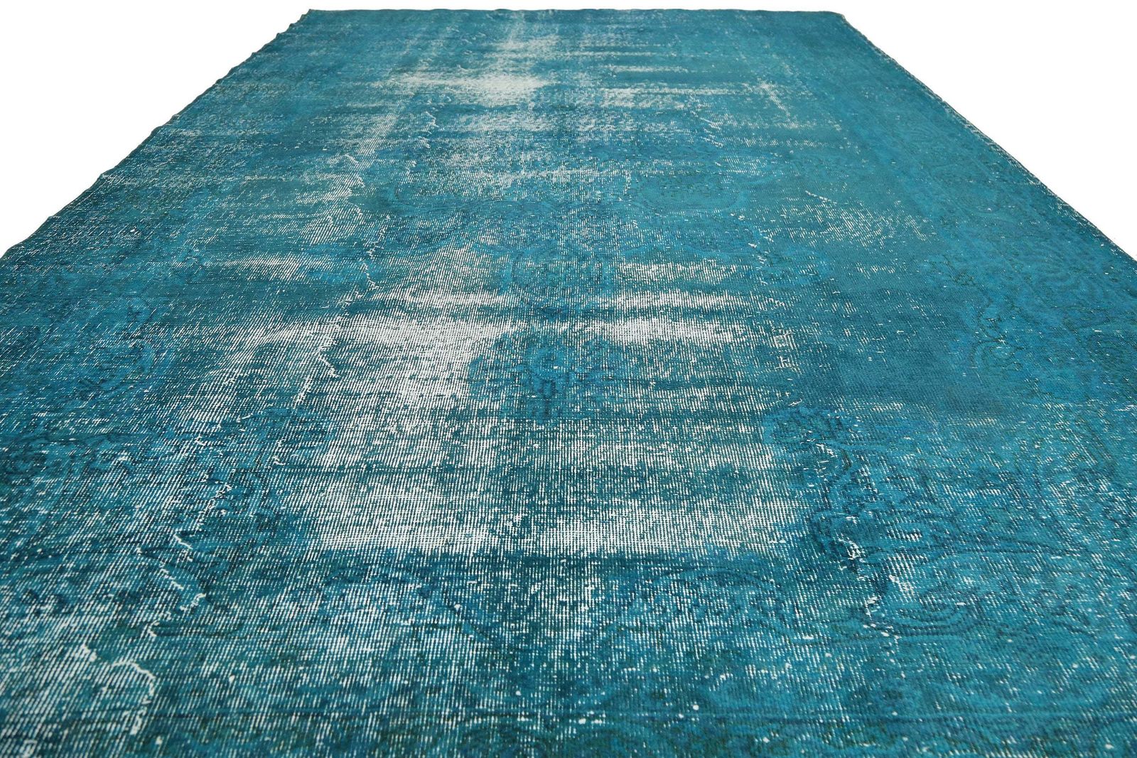 Turkish Rug, Turquoise Vintage Rug, Area Oushak Rug, Wool Distressed, Large Light Faded Turquoise Blue photo for sale