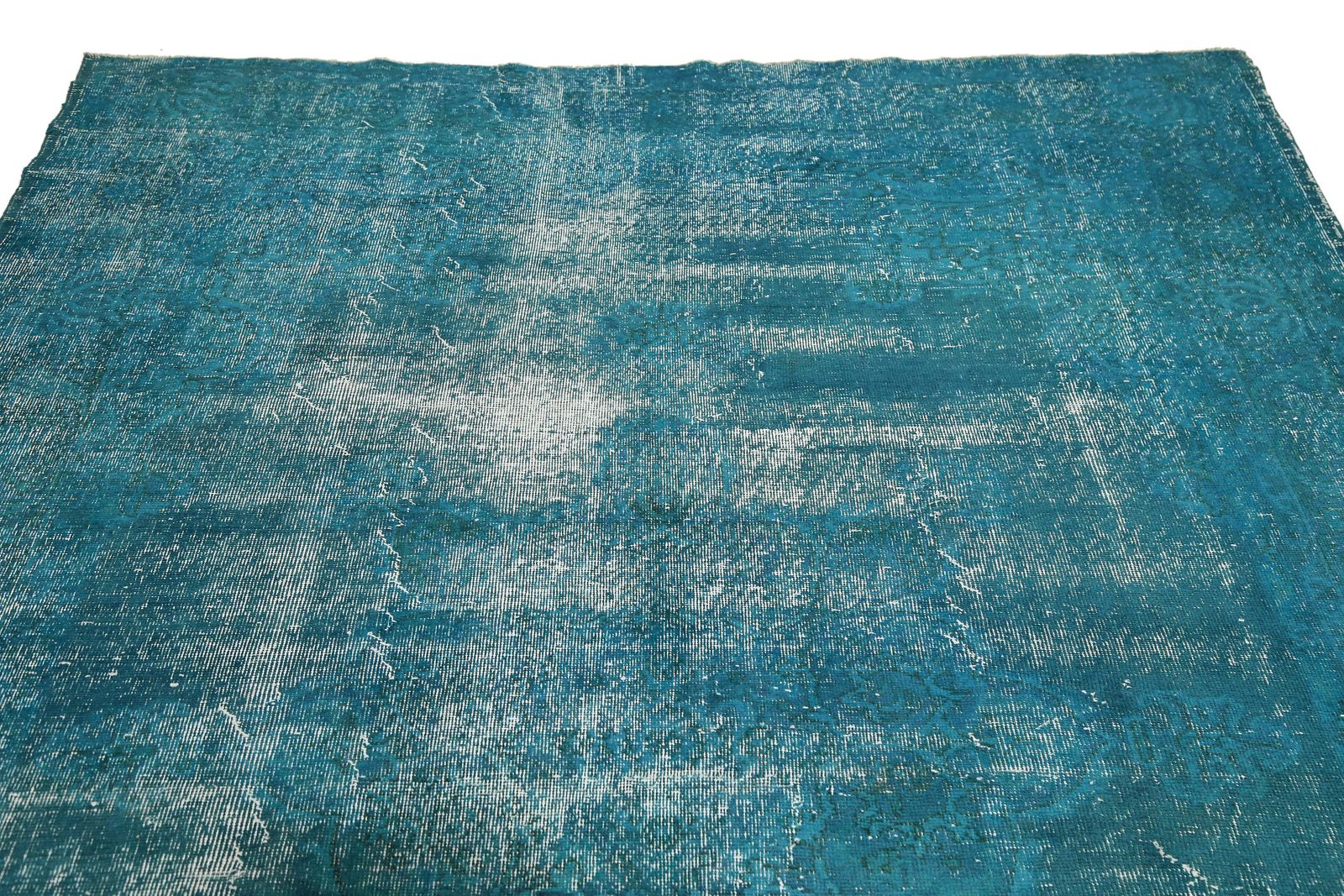 Turkish Rug, Turquoise Vintage Rug, Area Oushak Rug, Wool Distressed, Large Light Faded Turquoise Blue photo Textiles