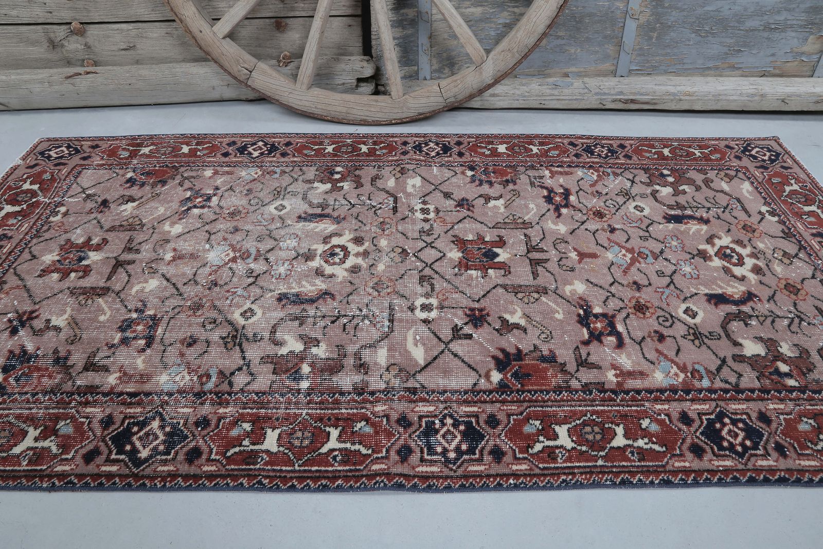 Turkish Flat Weave Aztec Oushak Rug, Turkish Rug, Tapis Vintage Teppich Rugs, Red Pink, Wool, Handwoven photo Textiles