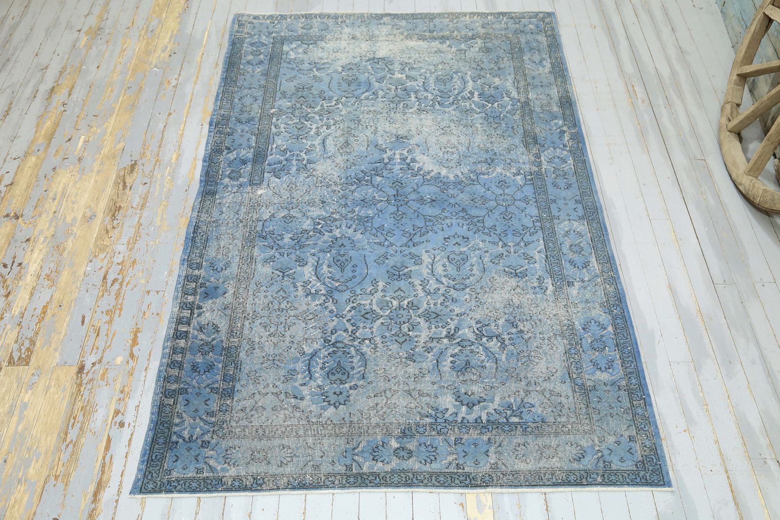 Distressed, Carved Turkish Rug, Vintage Rug, Blue, Area Rug, Farmhouse Decor, Modern, Home Decor