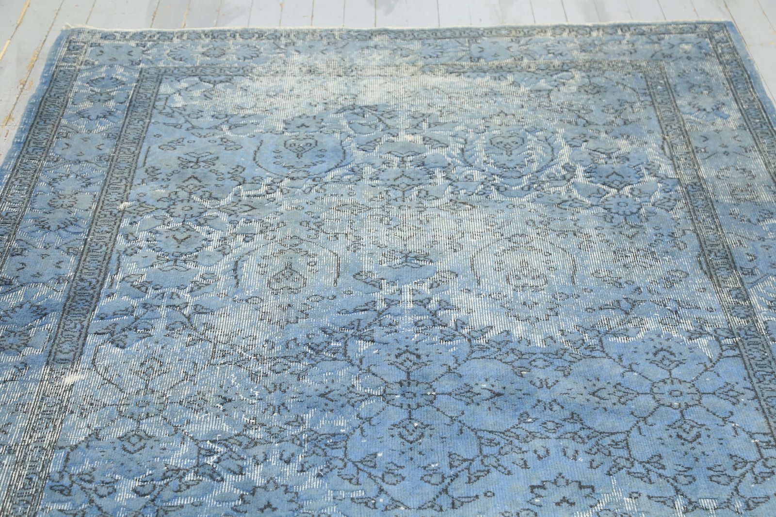 Distressed, Carved Turkish Rug, Vintage Rug, Blue, Area Rug, Farmhouse Decor, Modern, Home Decor photo Textiles