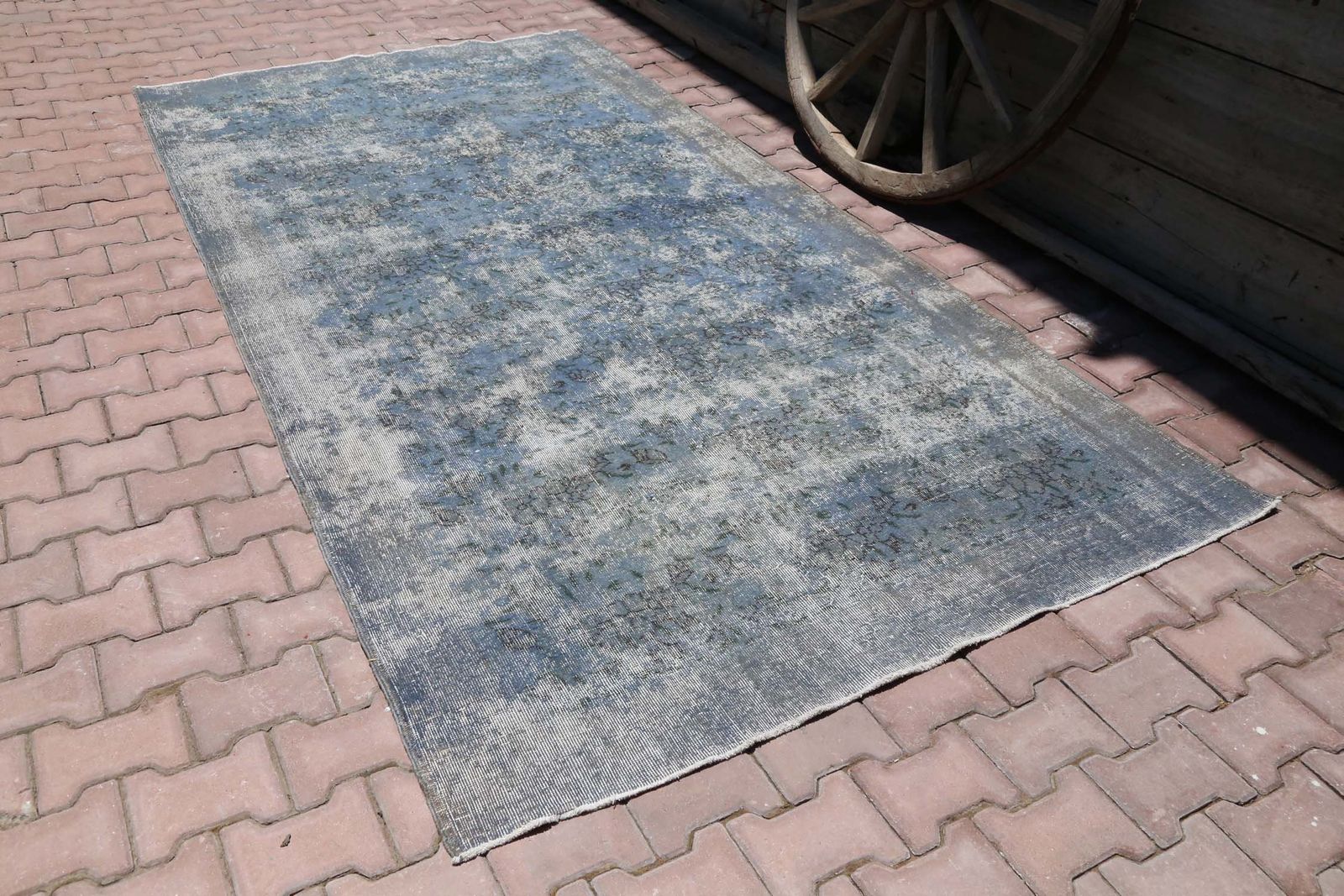 Turkish Rug, Blue Area Rug, Oushak Rug, Blue, Home Decor, Bedroom Decor, Farmhouse, Room Distressed, Hand Knotted Rug, Faded Brown photo for sale