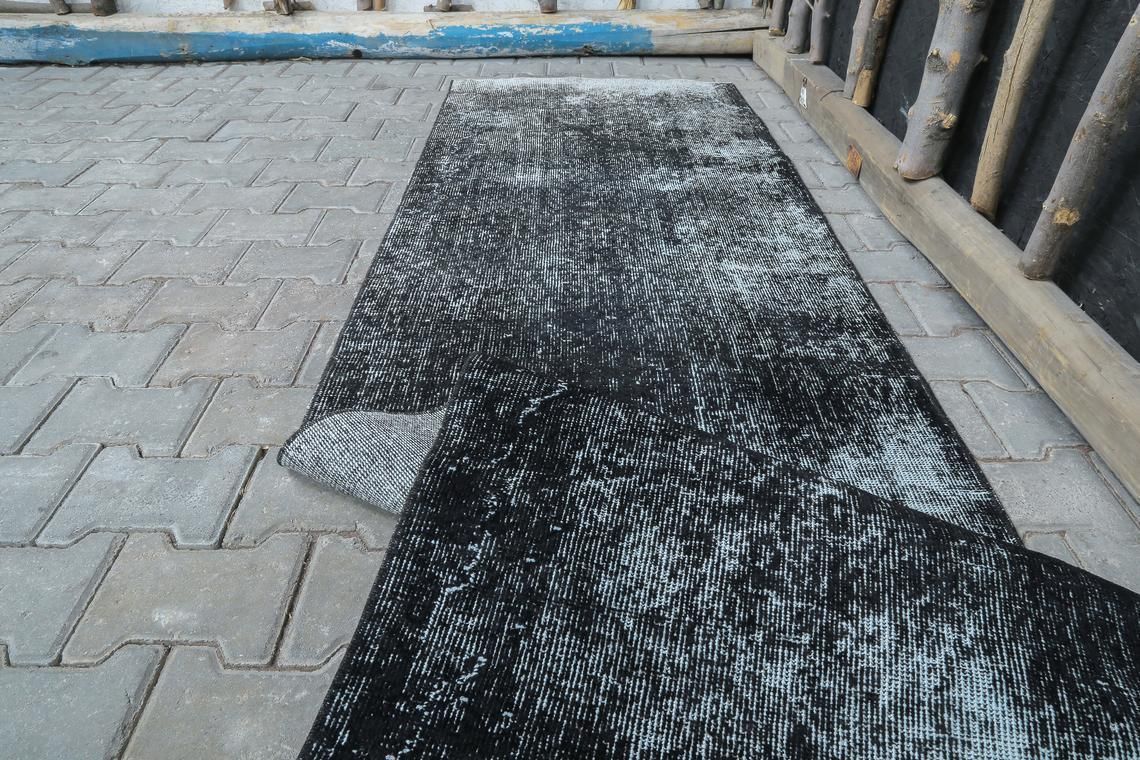 2.7x10.1 Ft, Vintage Turkish Black Runner, Distressed Runner Rug, Bohemian Solid Rug, Wool, Hallway Runner Rug, Oushak Rug, Rugs Runners photo 382.0