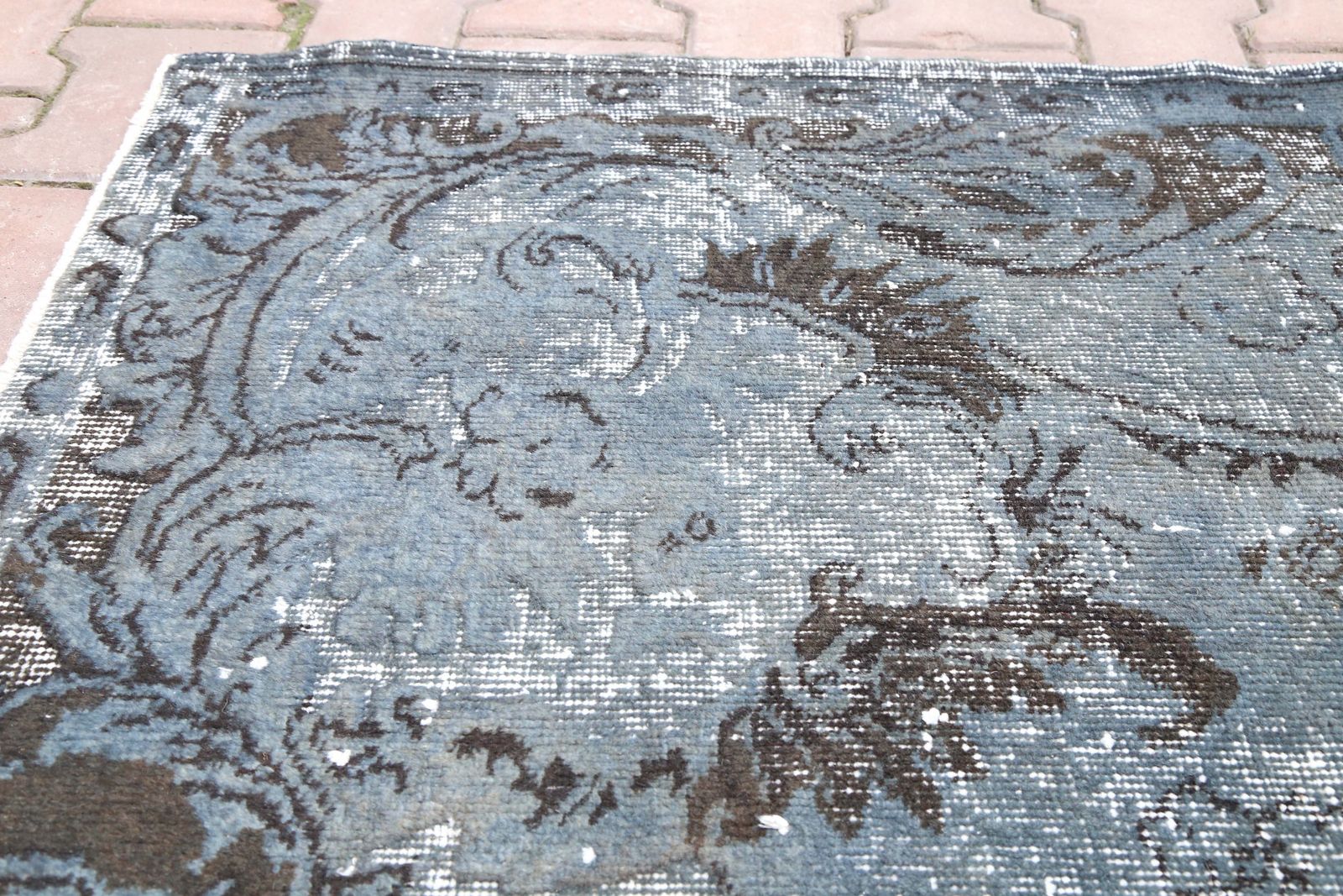 Turkish Oushak Area Rug, Blue, Anatolian Vintage Rug, Hand Knotted Rug, Traditional Turkish, Distressed Luxury Carved Blue Teal Rug photo vinterior
