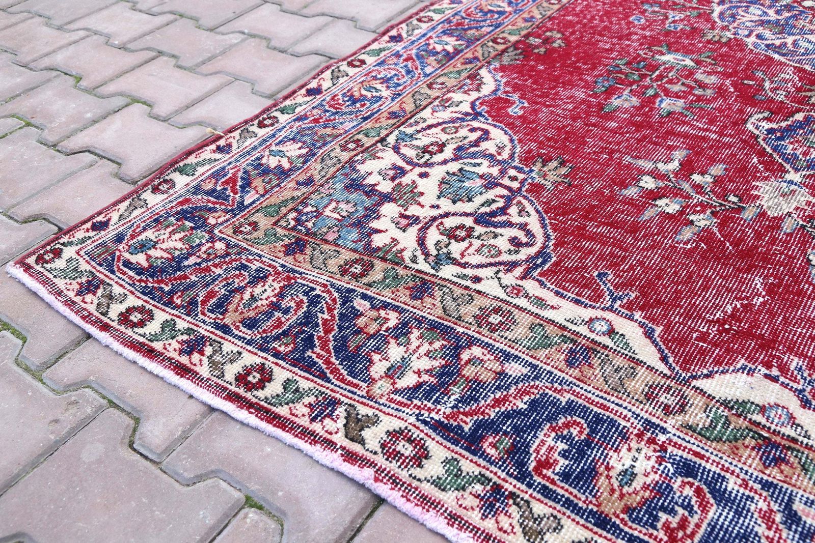 Oriental Rug, Turkish Area Rug, Rugs Handmade, Oushak Rug, Red, Navy Blue, Traditional Rug, Living Room Rug, Red Navy Blue Rugs photo buy