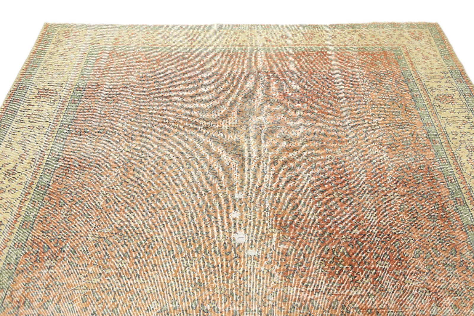 Turkish Rug, Wool Rug, Area Rug, Oriental Rug, Home Decor, Orange, Beige, Coral Orange Oushak photo vinterior