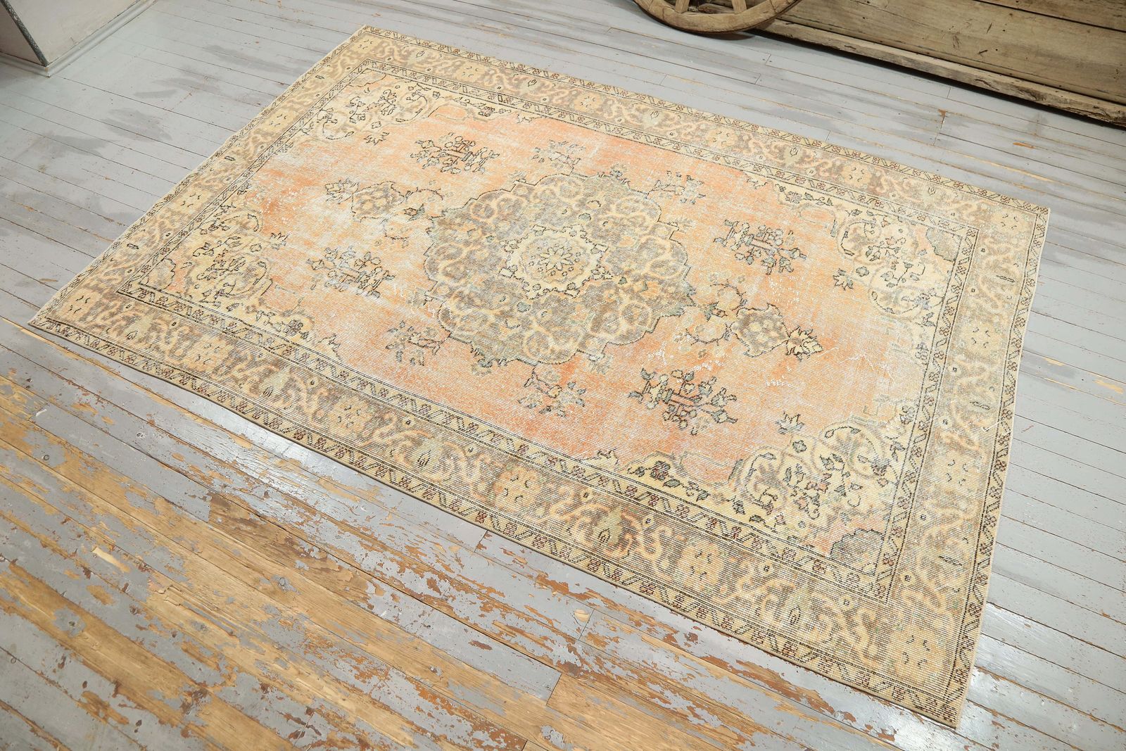 Sweet Faded Orange, Turkish Oushak Vintage Rug, Turkey Area Rug, Carpet Rug, Turkish Carpet, Oriental Rug, Wool Rug, Orange Rug photo for sale