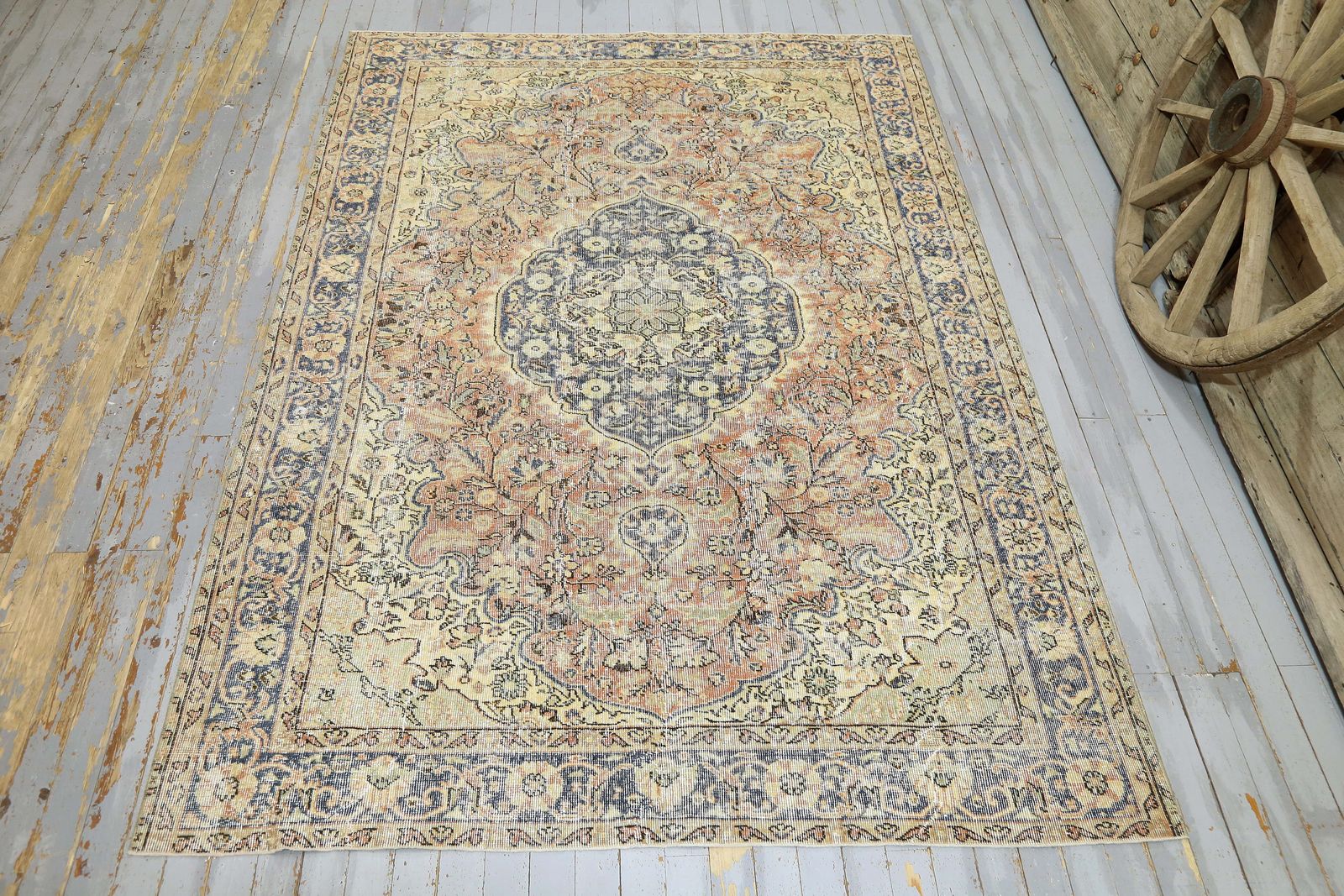 Mediterranean, Turkish Area Rug, Orange, Beige, Oushak Rug, Area Rug, Oriental Rug, Floral, Wool Rug, Distressed, Rugs