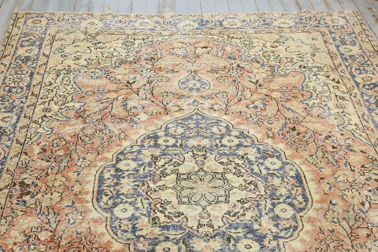 Mediterranean, Turkish Area Rug, Orange, Beige, Oushak Rug, Area Rug, Oriental Rug, Floral, Wool Rug, Distressed, Rugs photo 549.0