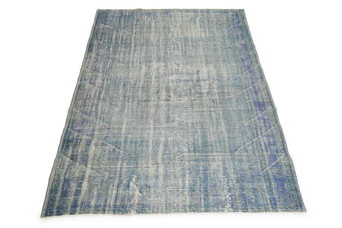 7.1x10.4, Turkish Vintage Area Rug, Oushak Wool Rug, Room Decor, Floral, Living Room Rug, Distressed, Faded Blue, Beige Light Blue Natural