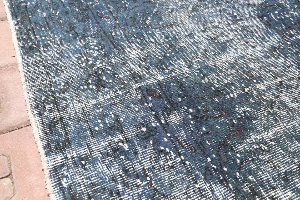 photo furniture 5.9x9.9, Turkish Vintage Rug, Area Rug, Oushak Rug, Wool Rug, Room Decor, Floral, Living Room Rug, Distressed, Faded, Petrol Blue, Modern