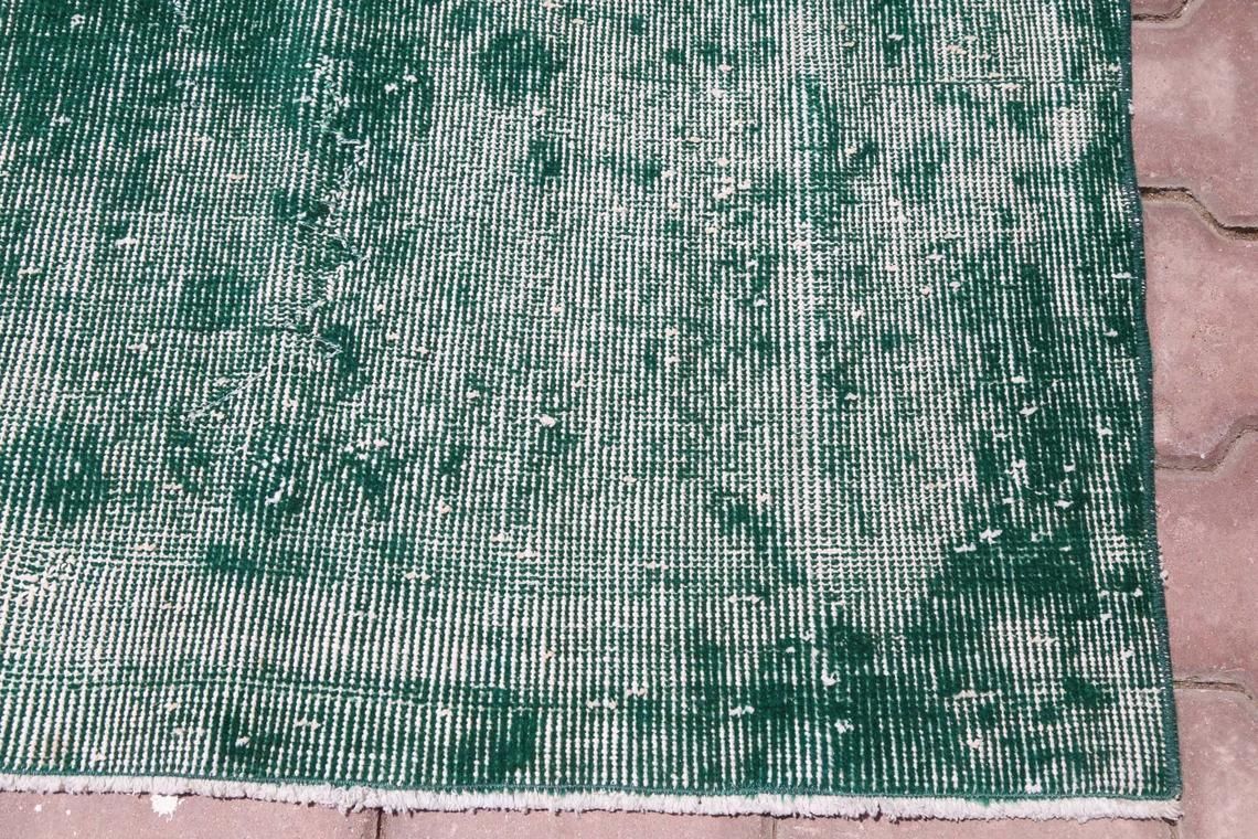 6.2x8.1, Turkish Vintage Oushak Rug, Green Area Rug, Handmade, Wool Rug, Living Room Rug Decor, Distressed Rug, Grass, Turkey Rug Faded photo vinterior