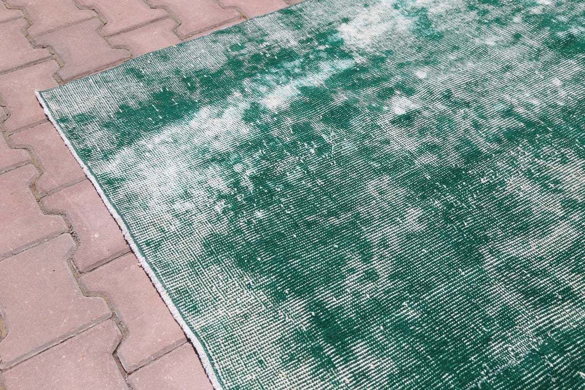 6.2x8.1, Turkish Vintage Oushak Rug, Green Area Rug, Handmade, Wool Rug, Living Room Rug Decor, Distressed Rug, Grass, Turkey Rug Faded photo vintage