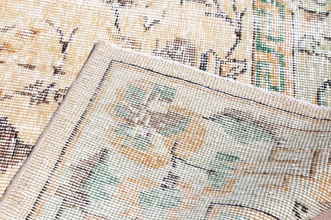 photo for sale 7.4x10.6, Vintage Turkish Rug, Aegean, Distressed, Area Rug, Home Decor, Living Room Rug, Floral Neutral, Oushak Wool, Beige, Green, Rugs