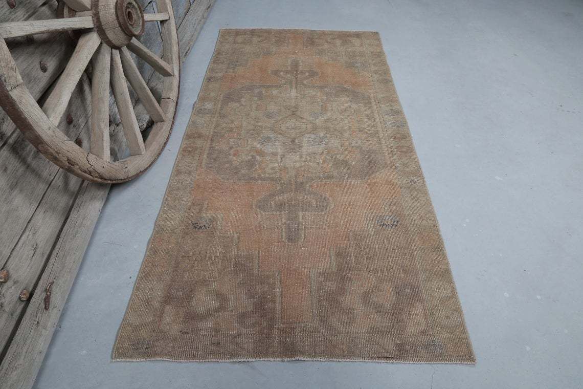 3.6x7.2 Runner Rug, Turkish Runner, Kitchen Throw Farmhouse Decor, Rugs, Area Rug, Bohemian Rug, Oriental Rug, Antique Rug, Beige Peach