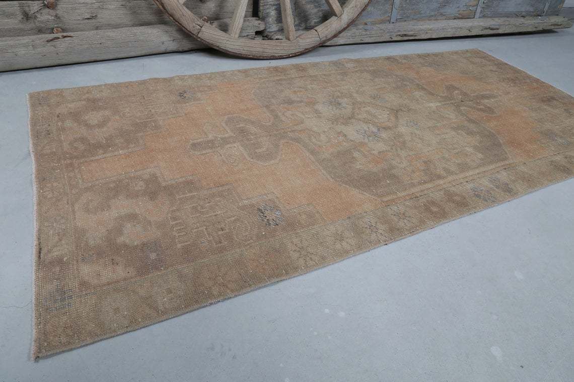 3.6x7.2 Runner Rug, Turkish Runner, Kitchen Throw Farmhouse Decor, Rugs, Area Rug, Bohemian Rug, Oriental Rug, Antique Rug, Beige Peach photo for sale