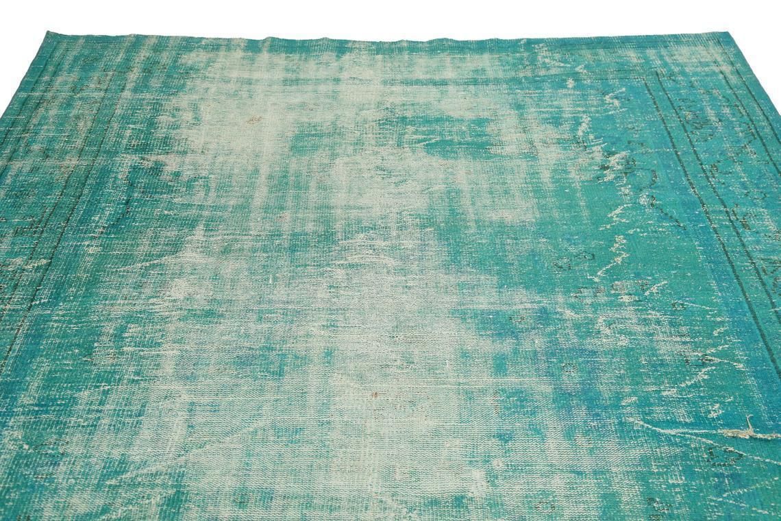 7x10.7, Vintage Oushak Rug, Turkish Turquoise Teal Area Rug, Oriental, Floral, Distressed, Living Room Rug, Modern Home Decor Luxury Faded photo 608.0