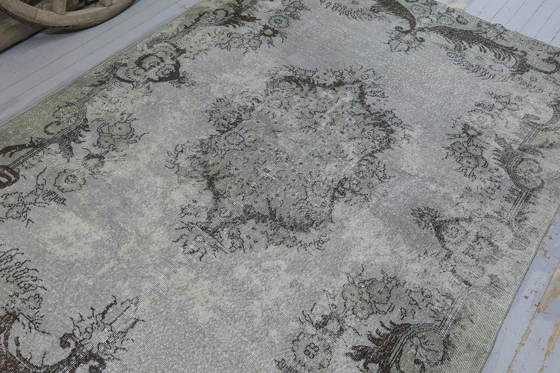 6.8x10.3, Turkish Gray Vintage Rug, Oushak Rug, Area Rug, Wool, Farmhouse Decor, Turkey Rug, Handmade, Oriental, Grey Distressed Boho Chic photo Textiles
