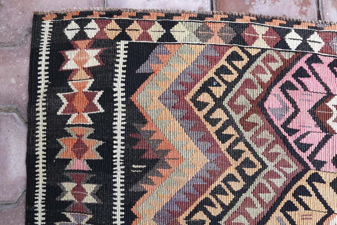 5x13 Kilim, Faded Brown Flatweave Wide Runner, Turkish Vintage Oushak Runner, Runners Rugs, Vintage Rug, Turkish Carpet, Pink, Brown 5.2x13 photo buy