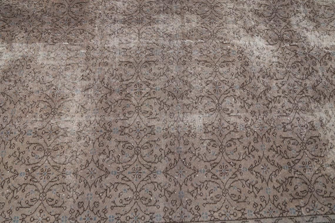 5.7x6.9 Turkish Vintage Rug, Brown Area Oushak Rug, Wool Rug, Room Decor, Floral, Living Room Rug, Distressed Rug, Boho Chic Art Deco photo for sale