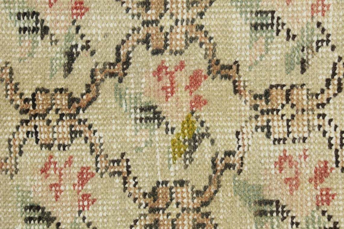 4.2x7.7, Turkish Vintage Rug, Distressed, Area Rug, Oushak Bohemian Rug, Turkey Rug, Wool, Floral, Kitchen Rug, Small, Beige, Red Faded photo vintage