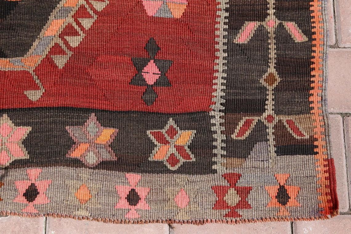 5x16 Kilim, Flatweave Rug, Wide Runner, Runner Rug, Wide Runner, Hallway Runner, Vintage Red, Modern, Black, Brown Pink Geometric Floral photo buy