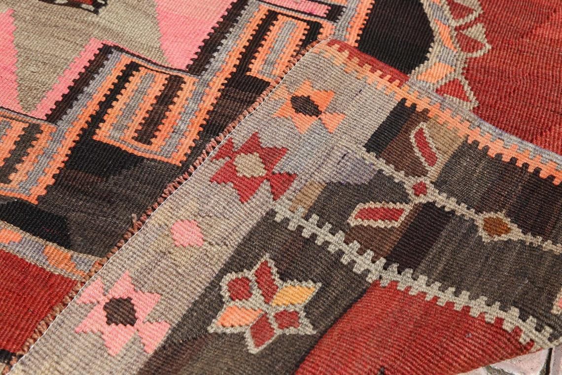 photo furniture 5x16 Kilim, Flatweave Rug, Wide Runner, Runner Rug, Wide Runner, Hallway Runner, Vintage Red, Modern, Black, Brown Pink Geometric Floral