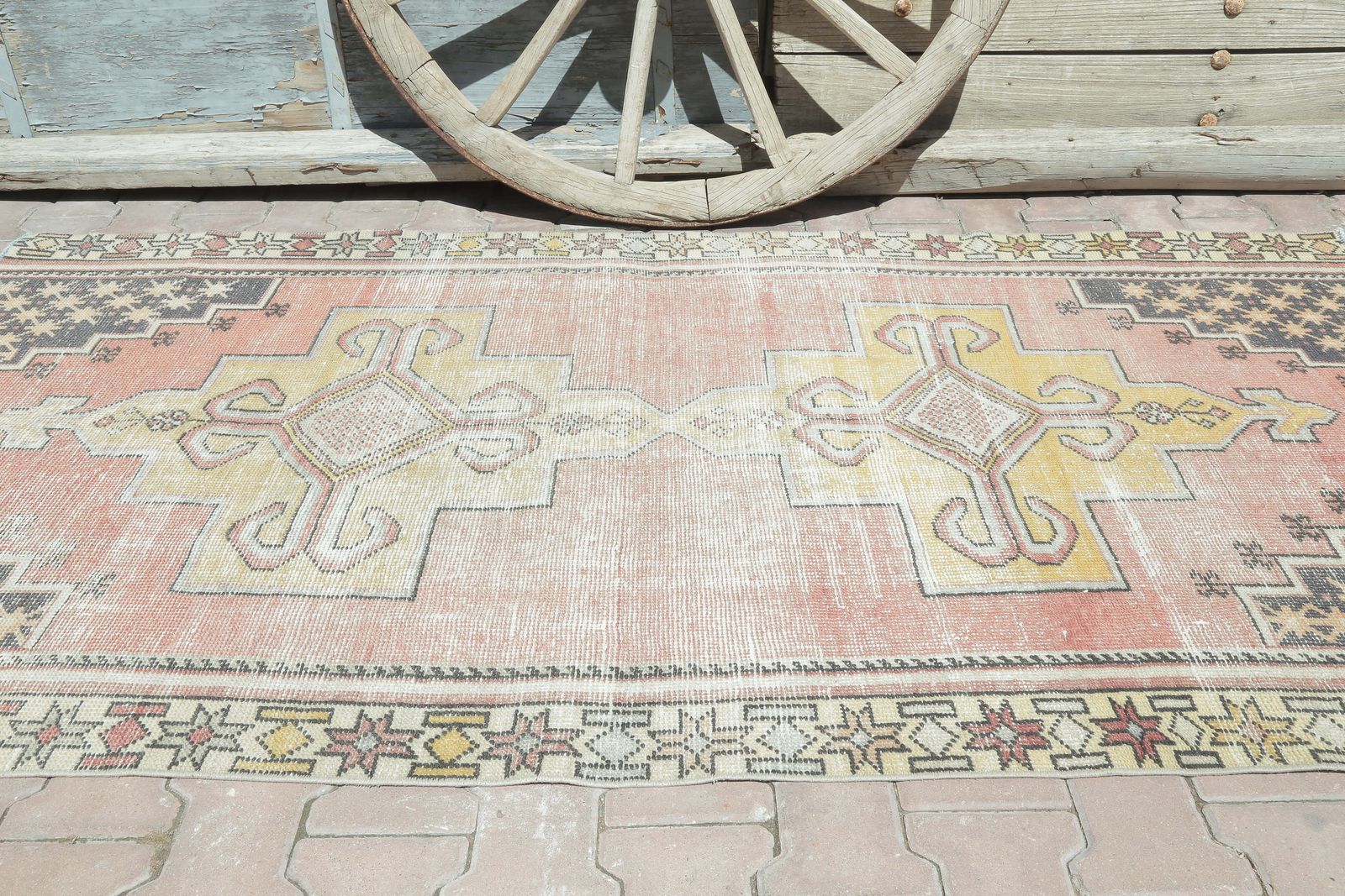 Distressed Neutral Boho Chic Vintage Rug, Natural Bohemian Handmade, Small Anatolian, Turkish Rug, Antique Rug photo for sale