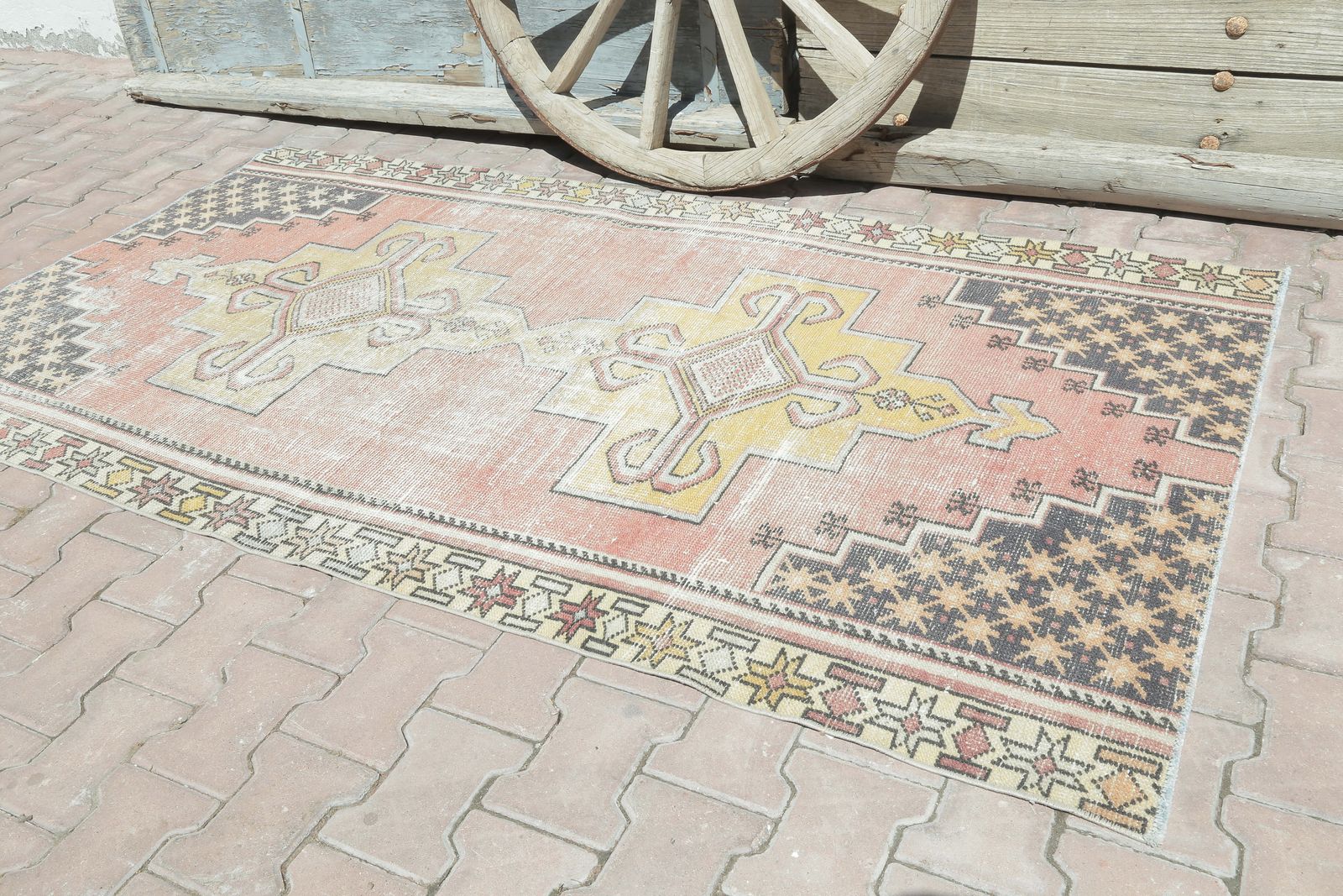 Distressed Neutral Boho Chic Vintage Rug, Natural Bohemian Handmade, Small Anatolian, Turkish Rug, Antique Rug photo Textiles
