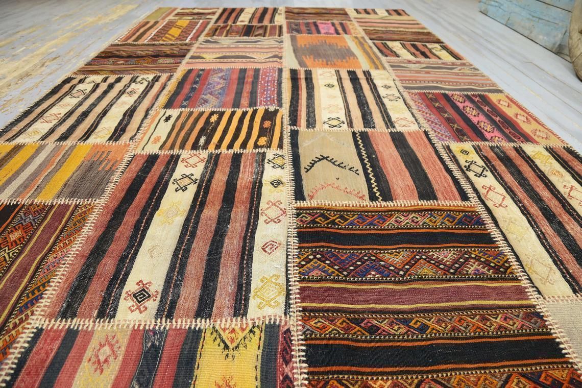 6.4x10.2 Kilim Flatweave Patchwork Rug, Authentic Antique Rug, Turkish Area Rug, Home Decor, Rare, Boho, Turkey, Tribal Rug, Geometric Rug photo for sale