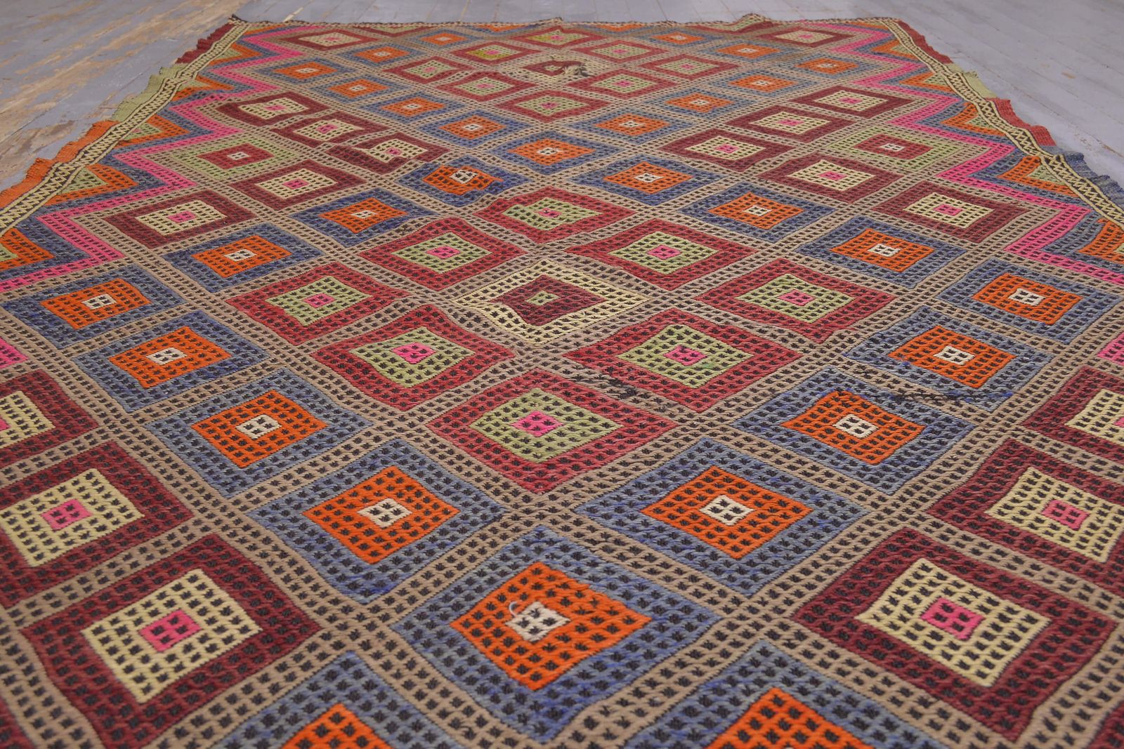Turkish Kilim, Flatweave Rug, Vintage Kilim, Oushak Kilim, Farmhouse Deco, Turkish Rug, Kelim Pink Orange photo furniture