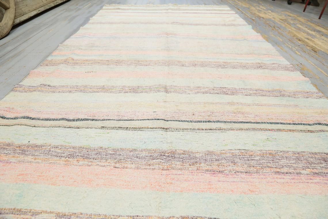 5.5x10.4, Striped, Flatweave Rug, Turkish Rug, Area Rug, Kilim Rug, Oushak Rug, Wool Rug, Red Rug, Living Room Rug, Flatweave Modern, Pastel photo furniture