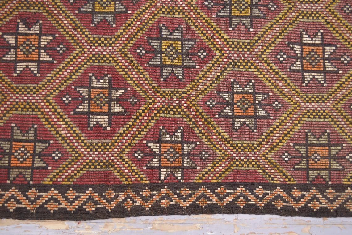 6x10 Kilim Turkish Vintage Rug, Flat Weave Anatolian Rug, Alfombra, Area Rug, Faded Red Orange Geometric Area 5.5x10.2 photo vintage