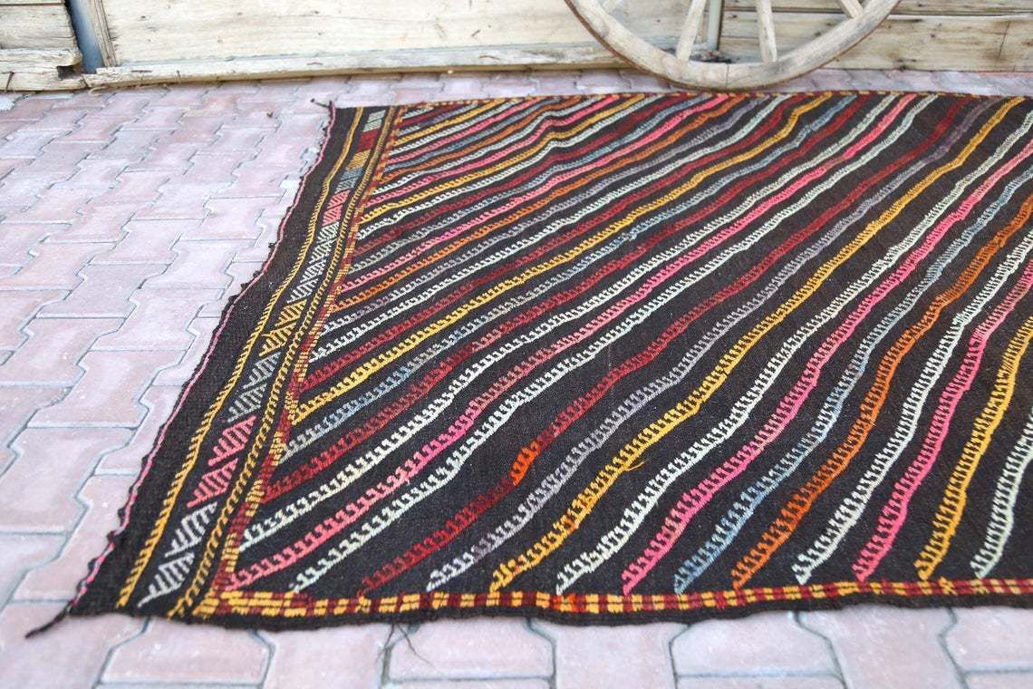 6x8.2, Flatweave Kilim Rug, Area Turkish Rug, Colorful Striped Rug, Turkey Rug, Home Decor, Wool Rug, Flat Weave Rug, Boho Luxury Rugs 6x8 photo for sale