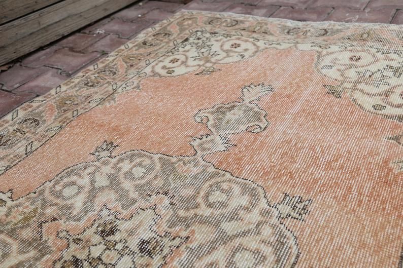 3.7x6.8, Turkish Rug, Wool Rug, Area Rug, Oushak Rug, Rugs, Anatolian Rug, Hand Knottted Rug, Traditional Rug, Designer Rug, Orange Rug, Rug photo Textiles