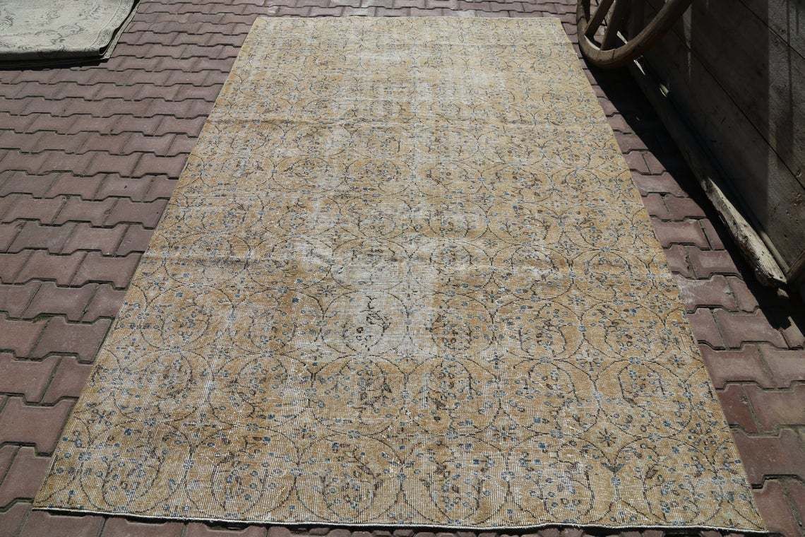 Turkish Rug. Vintage Area Rug, Oushak Rug, Bohemian Rug, Floral Rug, Home Decor, Rug, Carpet, Wool Rug, Beige Rug, Kitchen Rug