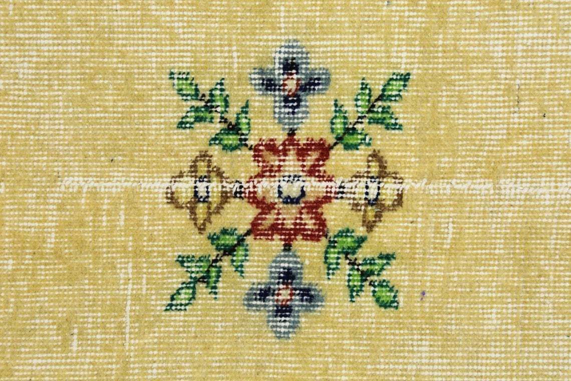 Yellow Rug, Turkish Rug, Vintage Rug, Oushak Rug, Bohemian Rug, Wool On Cotton Floral Rug, Home Decor, Yellow Beige Rugs photo buy