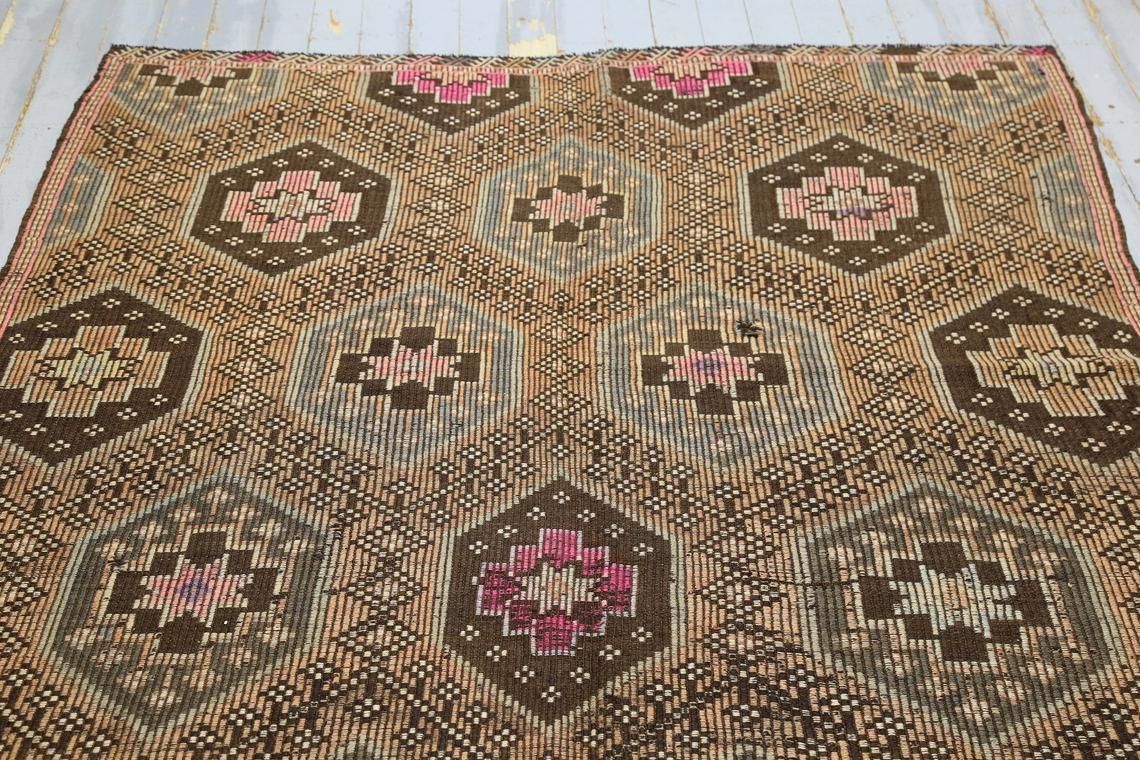 5.8x9.2, Bohemian Turkish Rug, Pink, Beige Pastel, Area Rug, Medallion Rugs, Kilims, Flat Weave Rug, Handmade, Vintage Oushak Rug Floral, photo 500.0